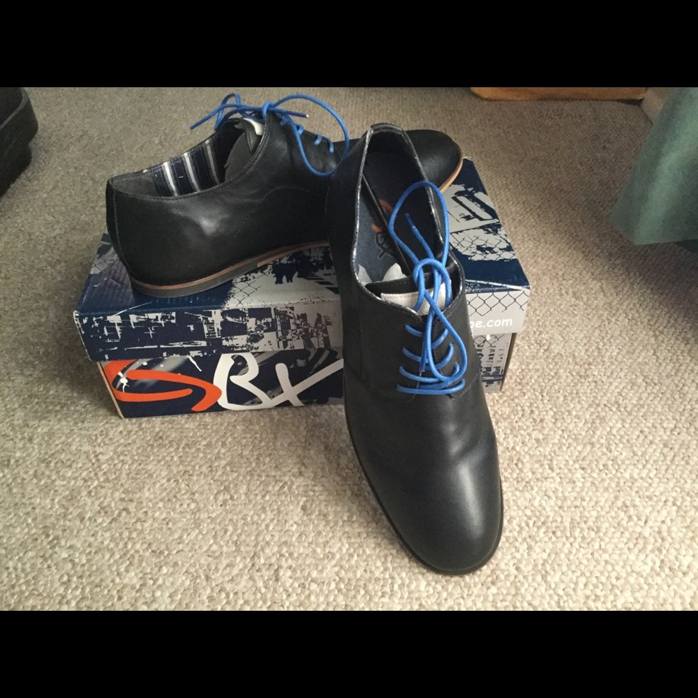 GBX Black Loafers with Bright Blue Laces